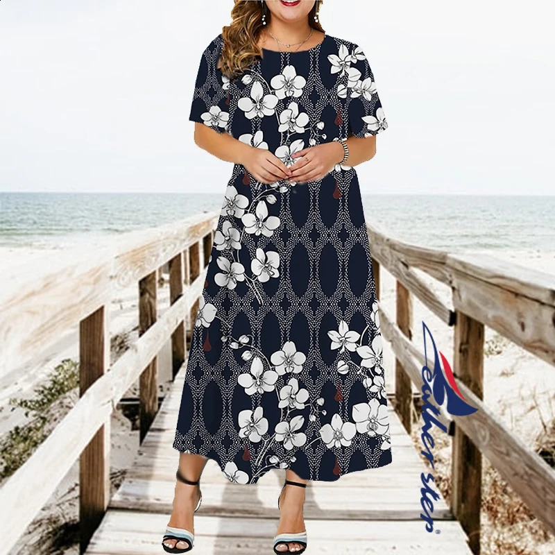 Womens Summer Dress For Women Boho Casual Vintage Elegant Lace Plus size Floral Print Cotton Long with Pocket 240326