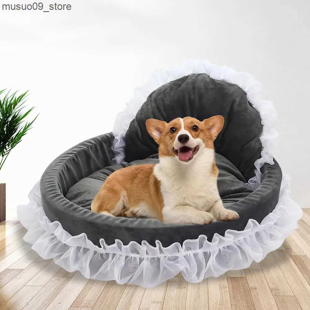 kennels pens Pet Nest Comfortable Soft Lace Edge Princess Style Bow Decoration Plush Pet Dog Cat Bed L240910