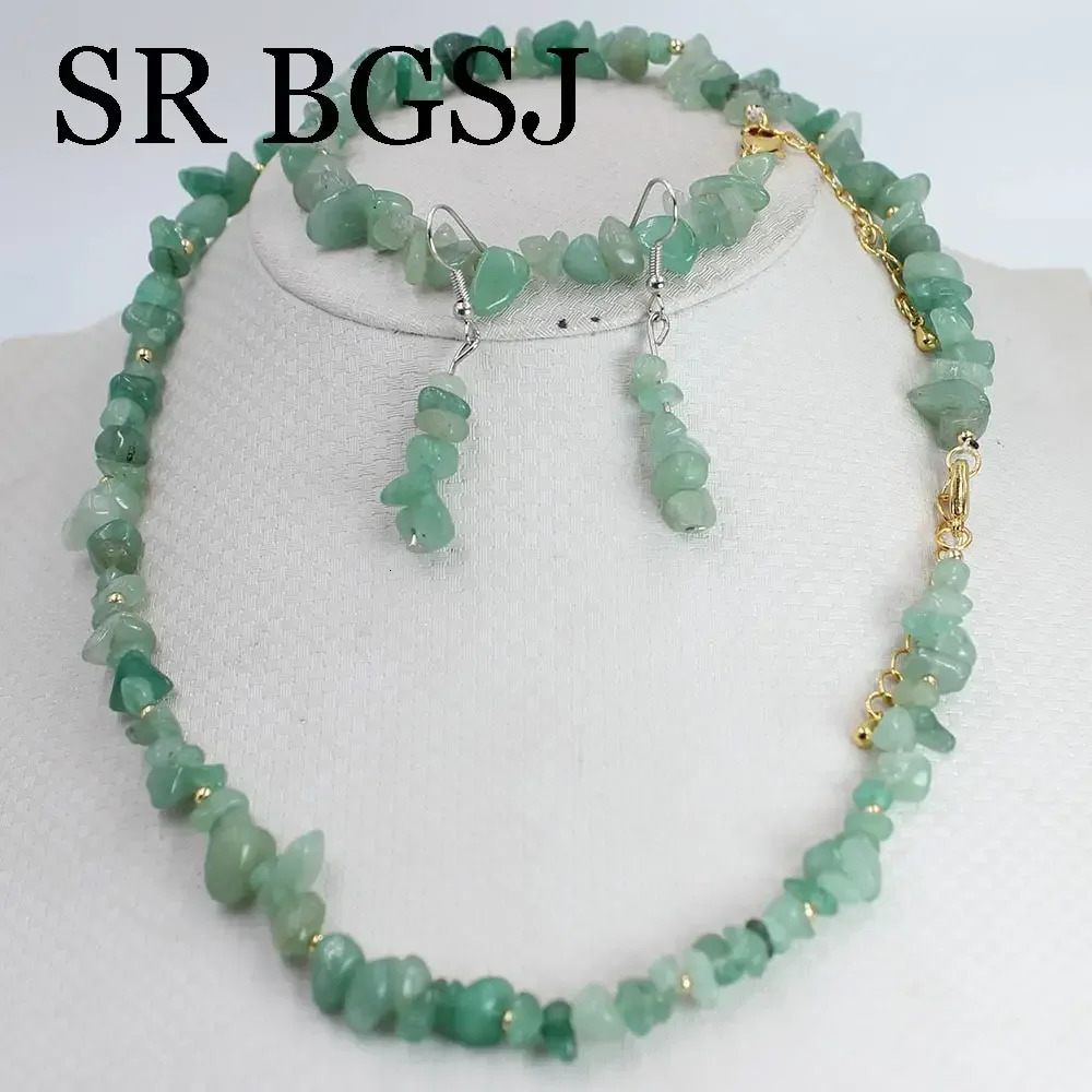 6-8mm green Aventurine Jades natural gemstone womens necklace bracelet earring set 17.5 7-8 241106