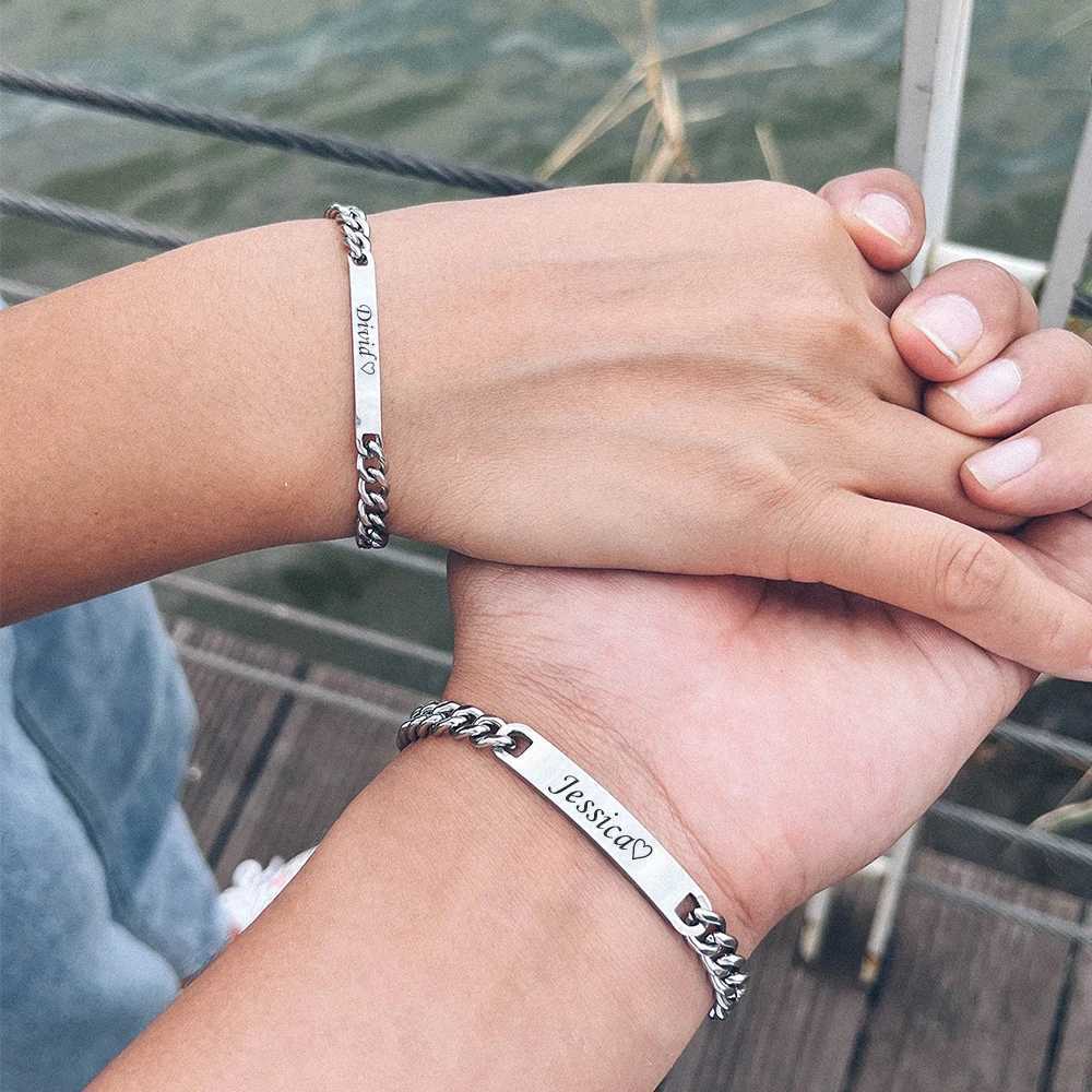 2 pieces/set custom name anniversary couple bracelet titanium steel 18K gold-plated high-quality mens jewelry gift X241106