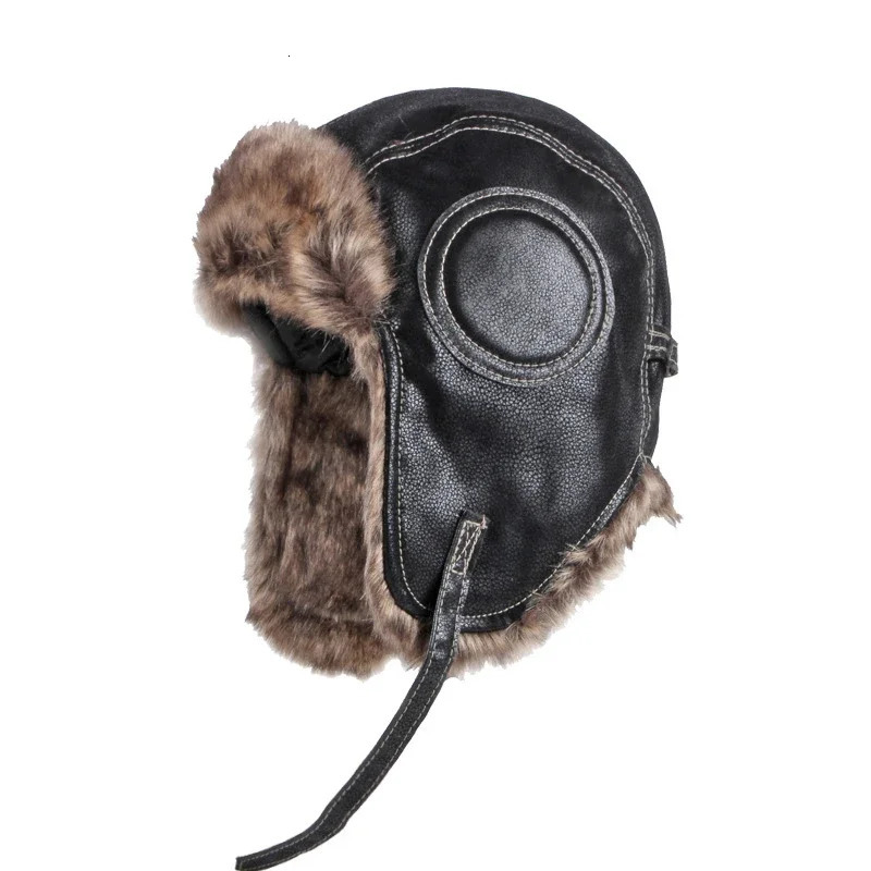 Warm winter Ushanka Russian hat for male and female pilots bomber trap hat leather skiing snow hat ear protection hat glasses 241106