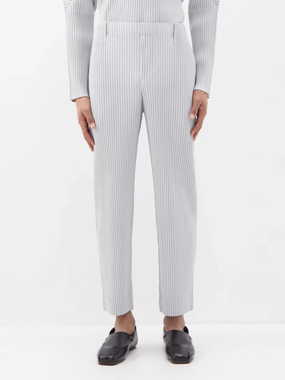 Miyake Pleated Men Trousers Baggy Straight Pants Fashion Casual Japanese Style 241104