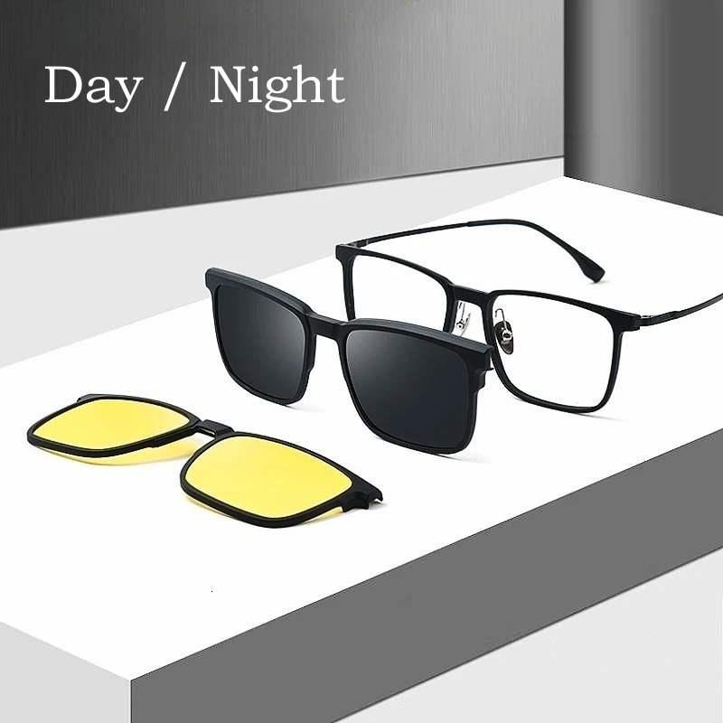 YIMARUILI Fashion Polarized Magnetic Clip On Glasses TR90 Pure Retro Square Optical Prescription Eyeglasses Frame Men 241105