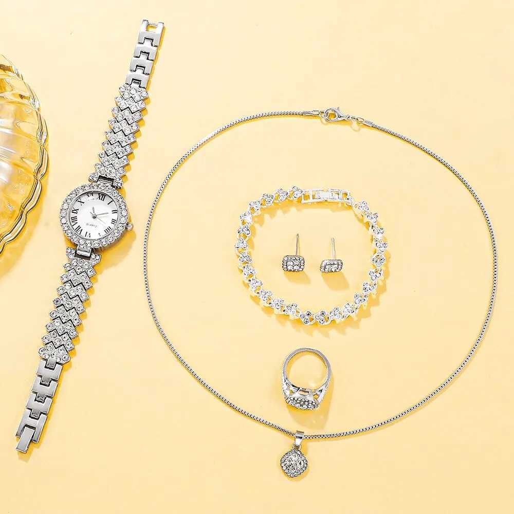 6-piece set of luxury watches necklaces earrings rhinestones fashionable watches womens casual watches gift boxes for womens watches X241106