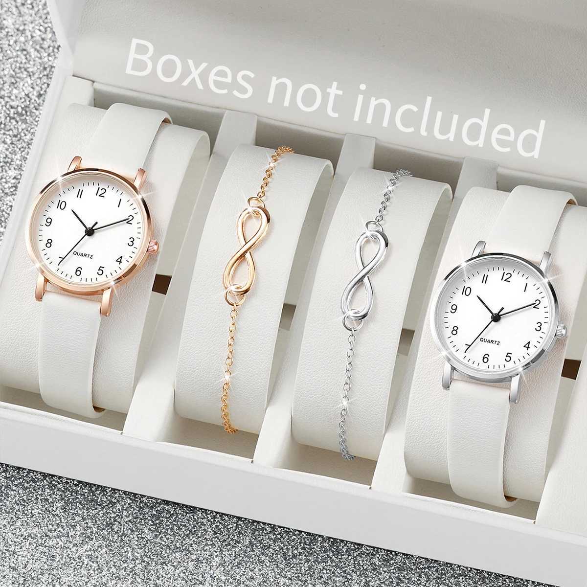 4-piece/set warm fashion leather simple quartz watch suitable for women with bracelet set X241106
