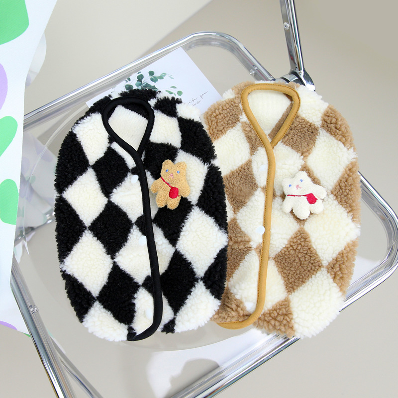Autumn Winter Dog Clothes Vest Coral Fleece Double Side Dog Apparel Checkers Puppy Clothes