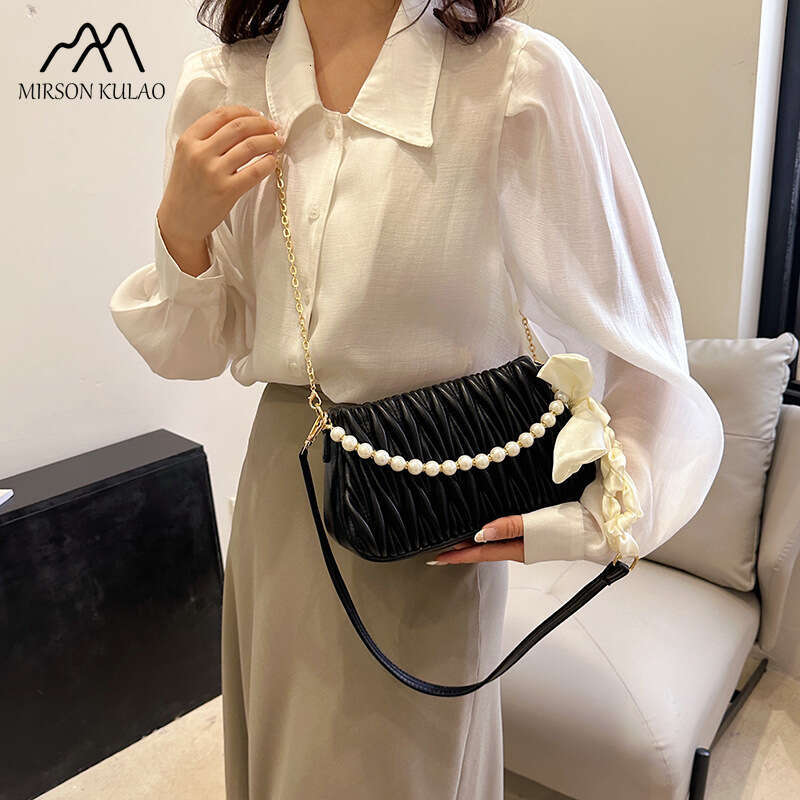 Korean Design O Small Pearl Handbag For Women With A Foreign Style Texture All Draped Chain Single Shoulder Crossbody Bag