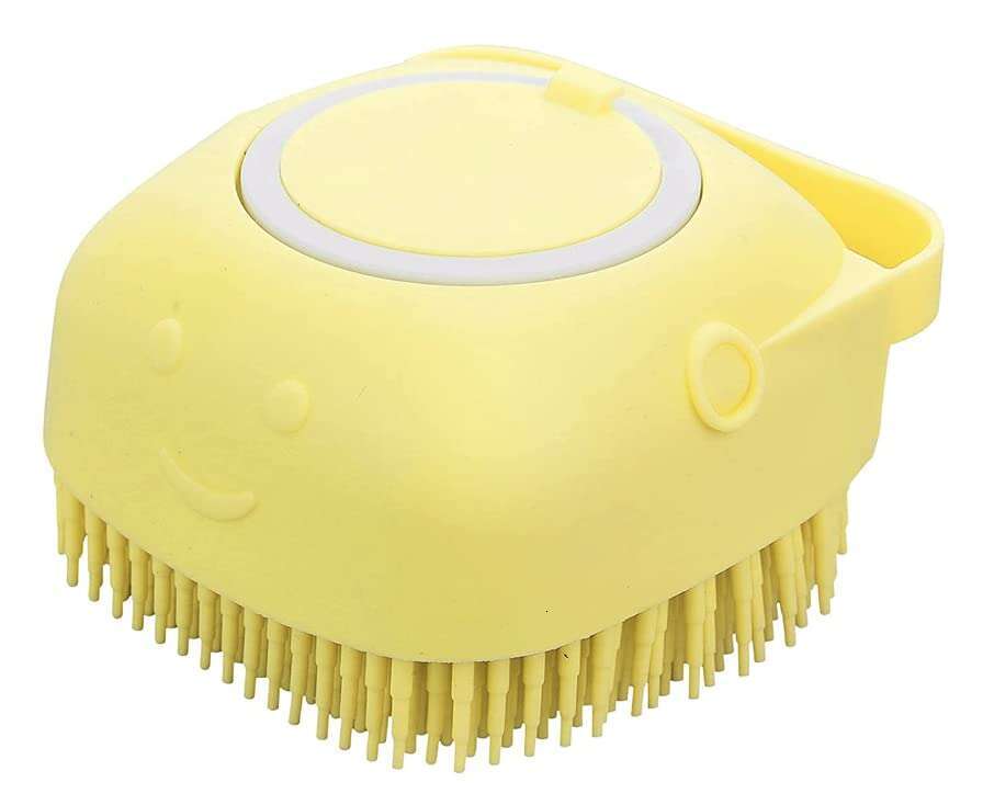 Pet Bath Massage Brush Puppy Dog Cat Grooming Cleaning Soft (Yellow)