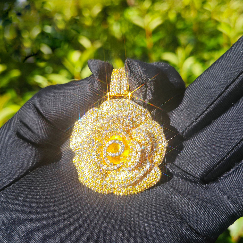 Hip Hop Rose Flower Pendant Necklace TopBling Women Mens Lover Couple Jewelry