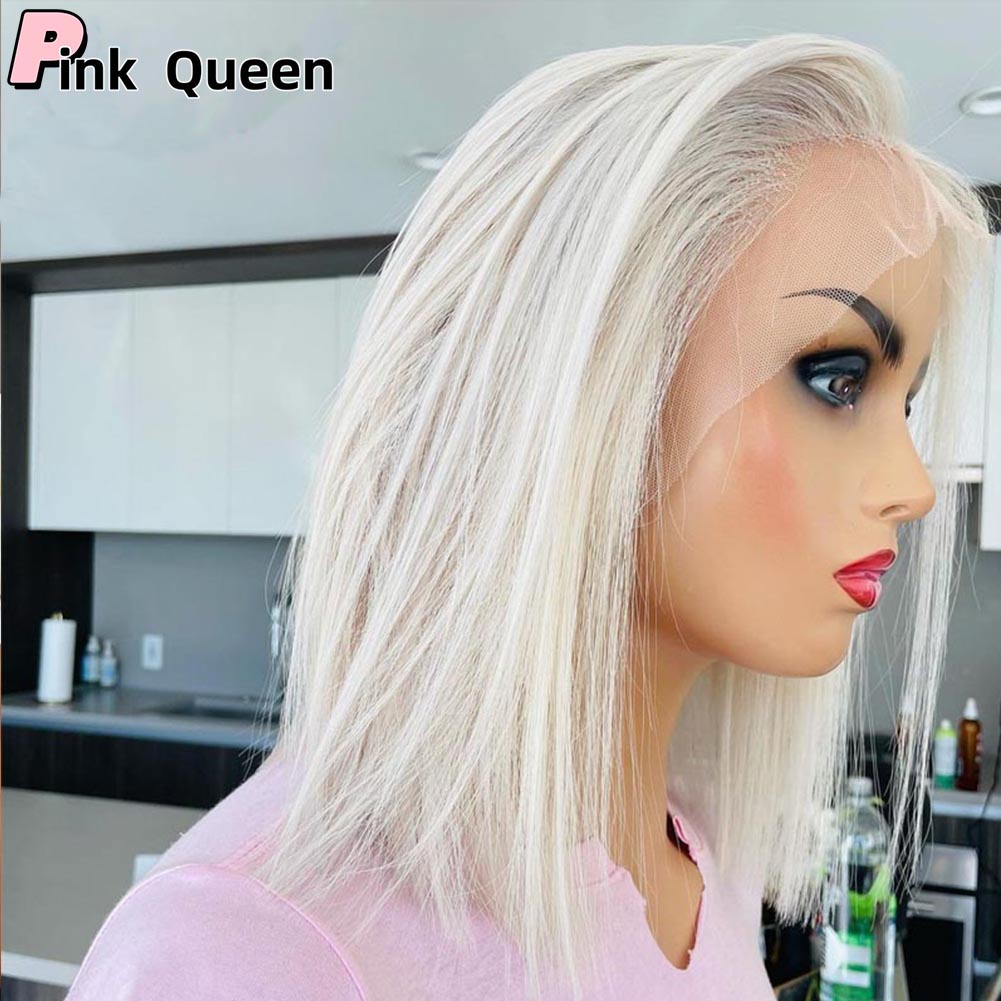 13*2.5 Lace front wig straight white hair synthetic lace Natural hairline crochet hairpiece cosplay girl wigs bobo synthetic lace wig handimplantes ha