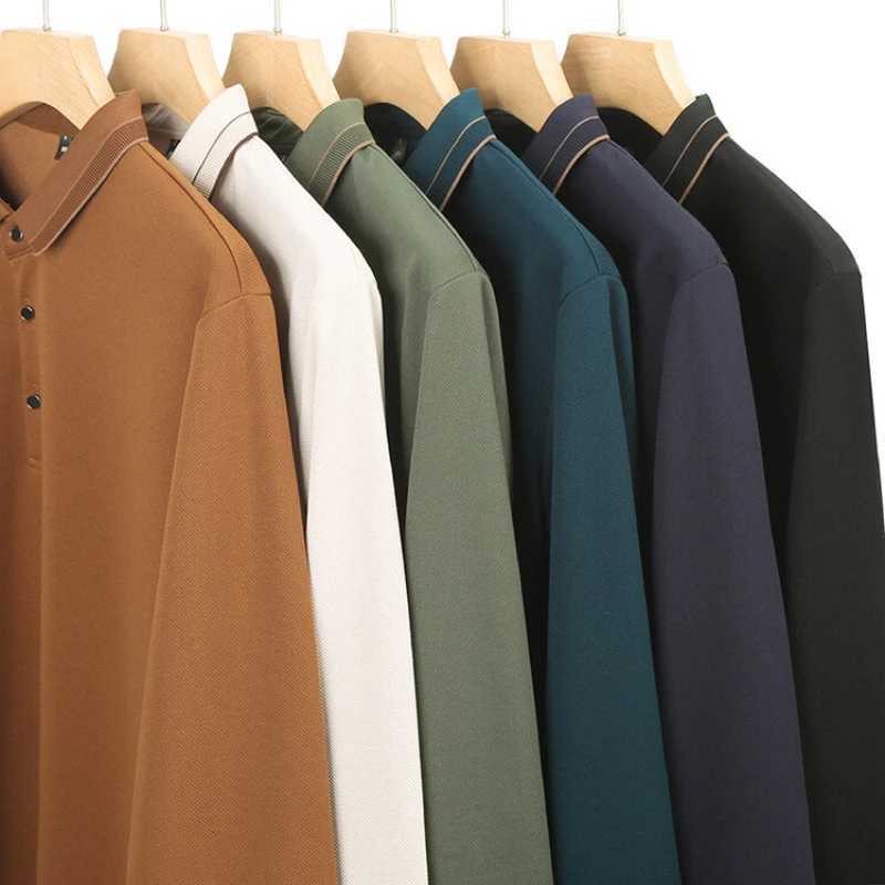 Mens new autumn business casual solid color long SVE shirt breathable sweaty street basic T-shirt. W241106