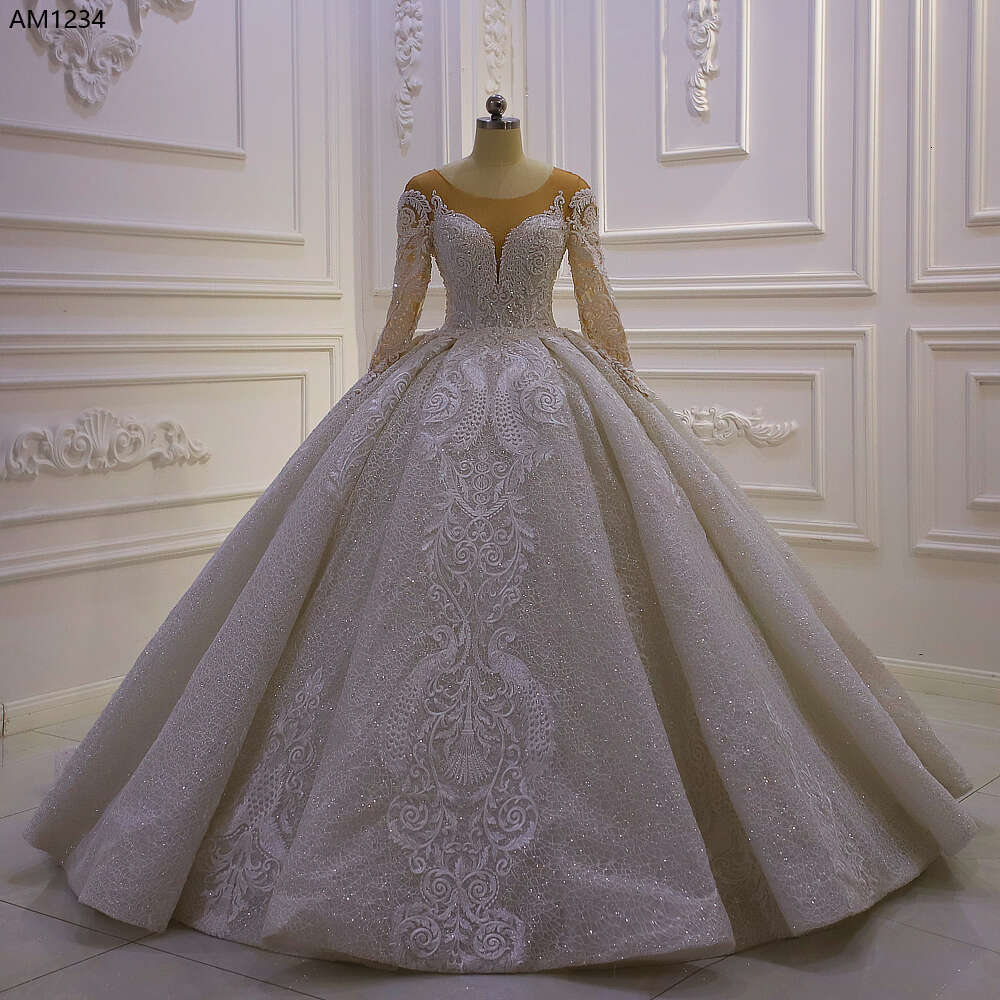 Long Sleeve Lace Tiered Skirts Mermaid Wedding Dress
