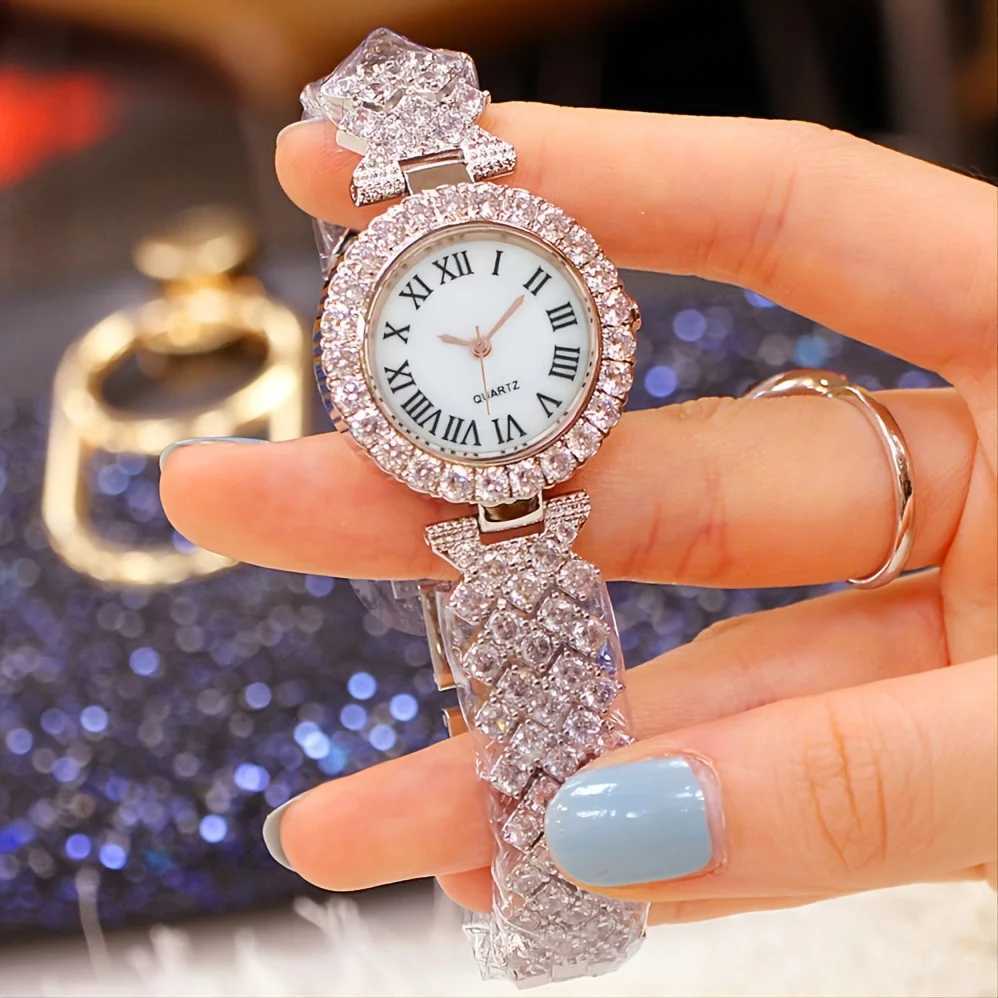 1 rhinestone decorated quartz watch luxury mens digital analog watch 5 jewelry sets the best gift for her X241106
