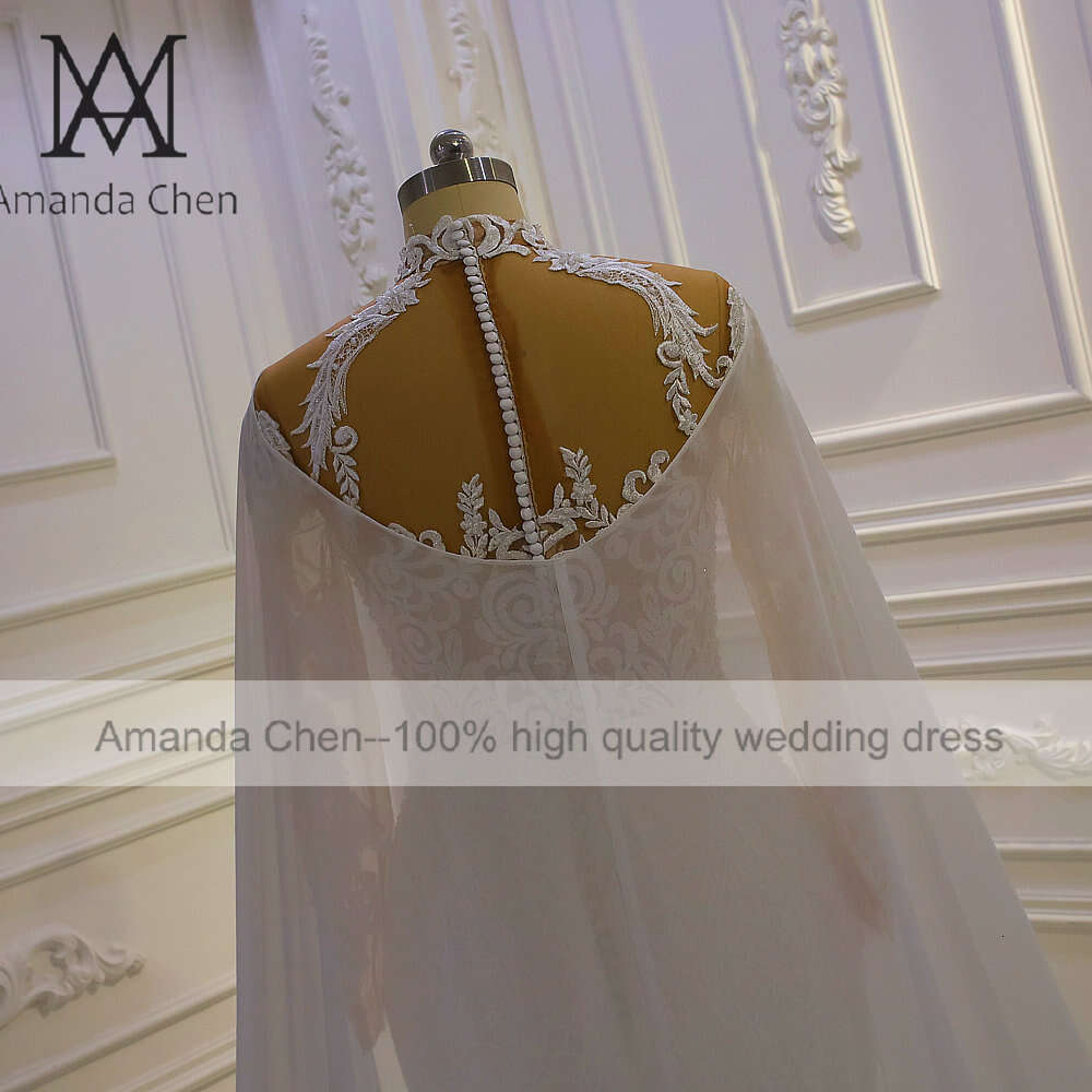 Simple Lace Cape Chiffon Wedding Dress