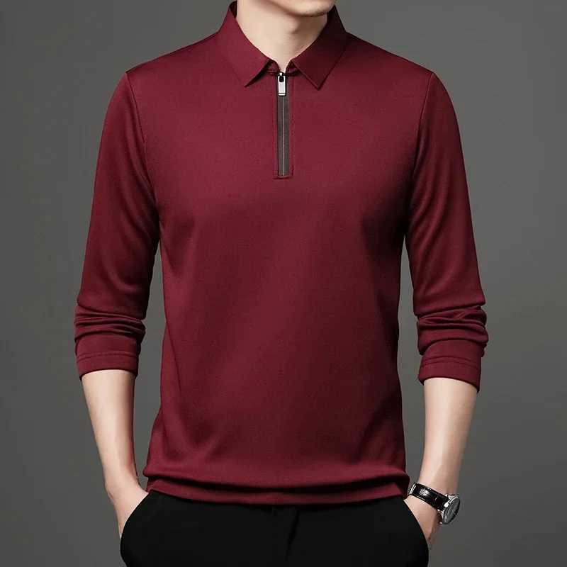 Solid color long Sve shirt fashionable zipper mens collar cotton collar long Sve T-shirt W241106