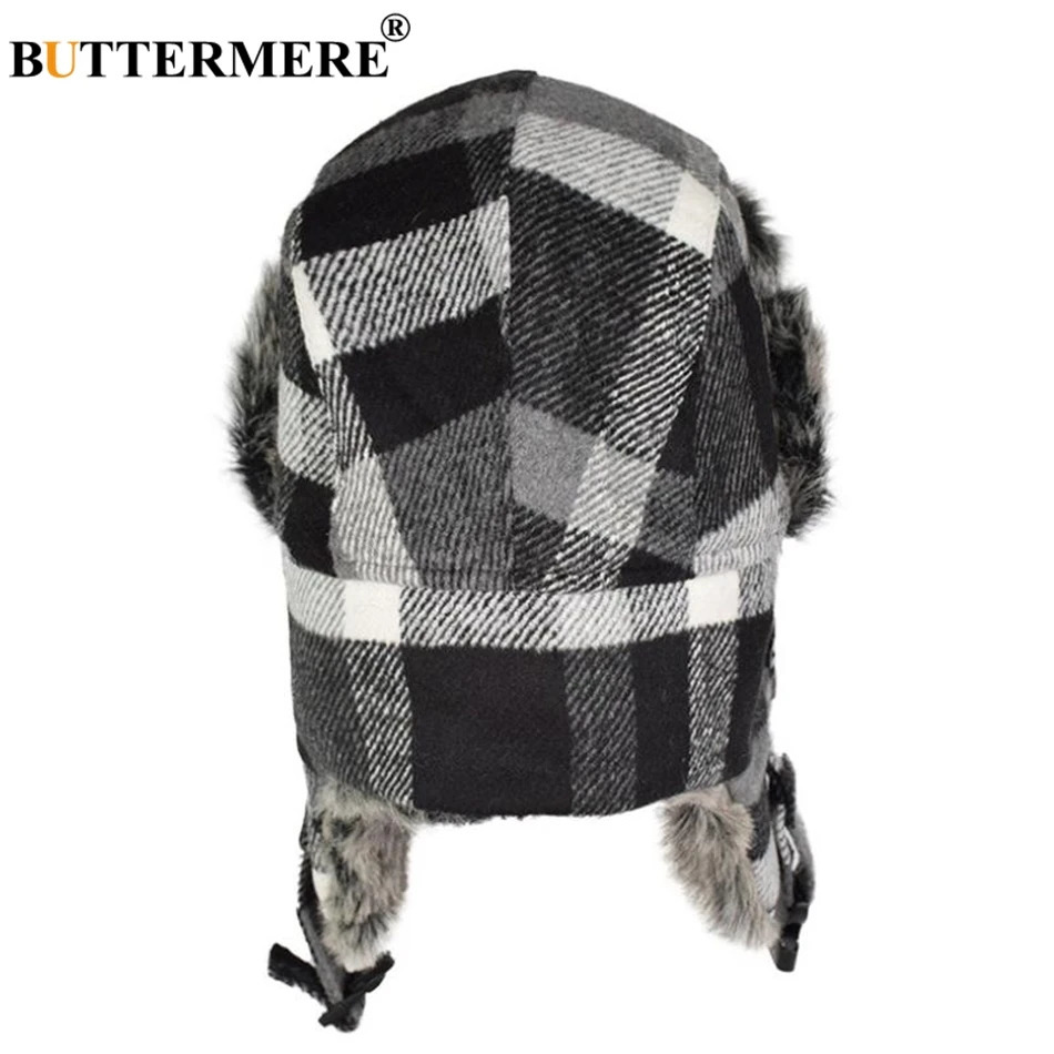 Buttermere Winter Bomber Hat Womens Grey Checkered Russian Ushanka Hat Warm Thick Skiing Mens and Womens Outdoor Earrings Trap Hat 241106