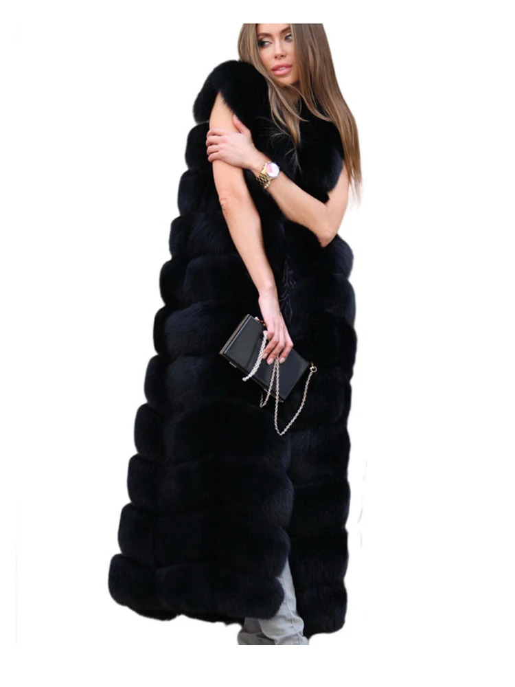 ZADORIN y 10 Steps Women X Long Faux Fox Fur Vest Furry Soft Jacket Thick Warm Vintage Overcoat Streetwear 241104