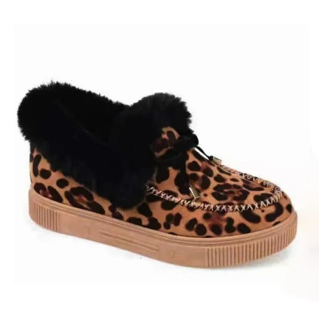 New Leopard Print Solid Color Fur Women's Designer Warm Shoes Women's Winter Cotton Shoes Plush Warm Snow Women's Casual Flat Shoes 202