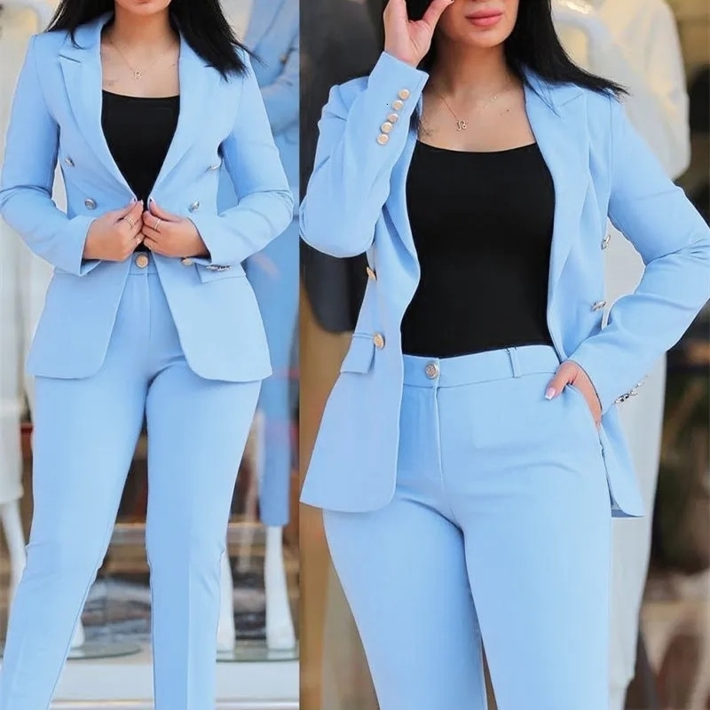 Casual Fashionable Professional Womens Clothing Western Style Suit Jacket Pants 2 Piece Set Female Career Wear 241105