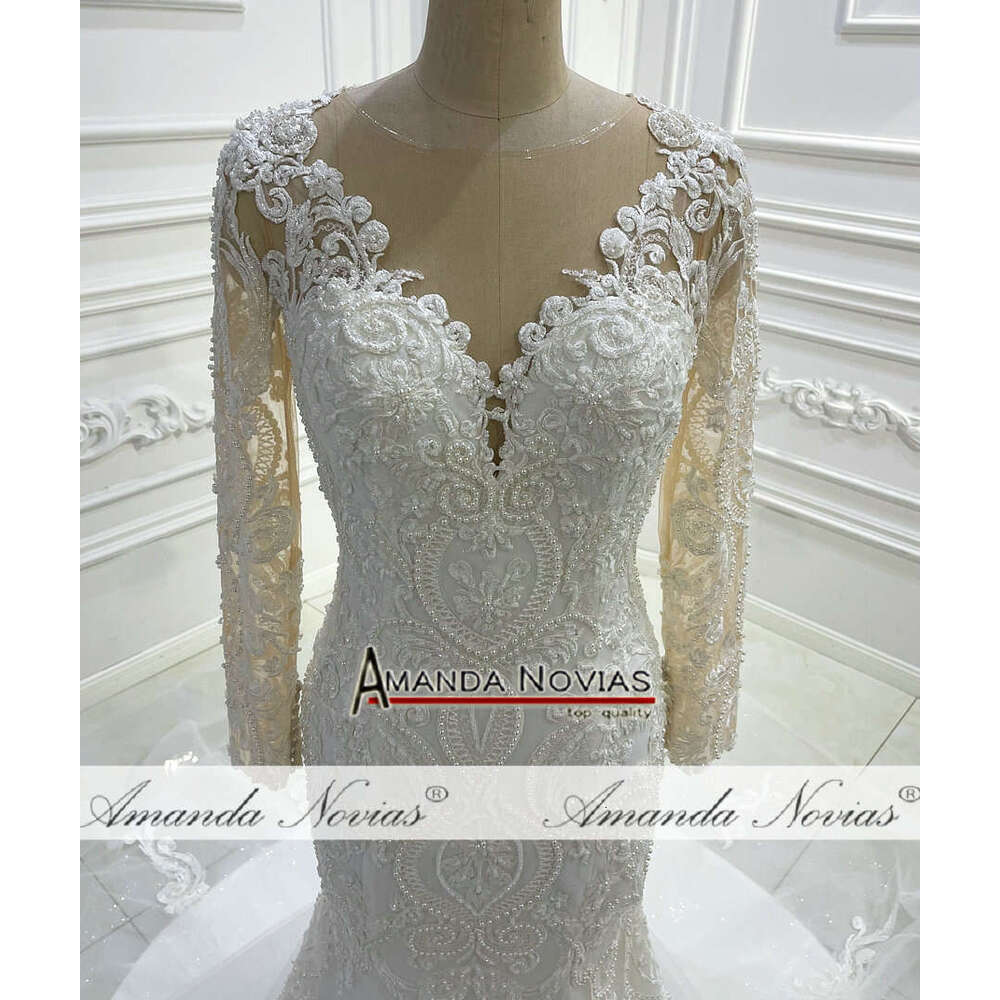 Full Lace V-neck Long Sleeve Mermaid Wedding Dress