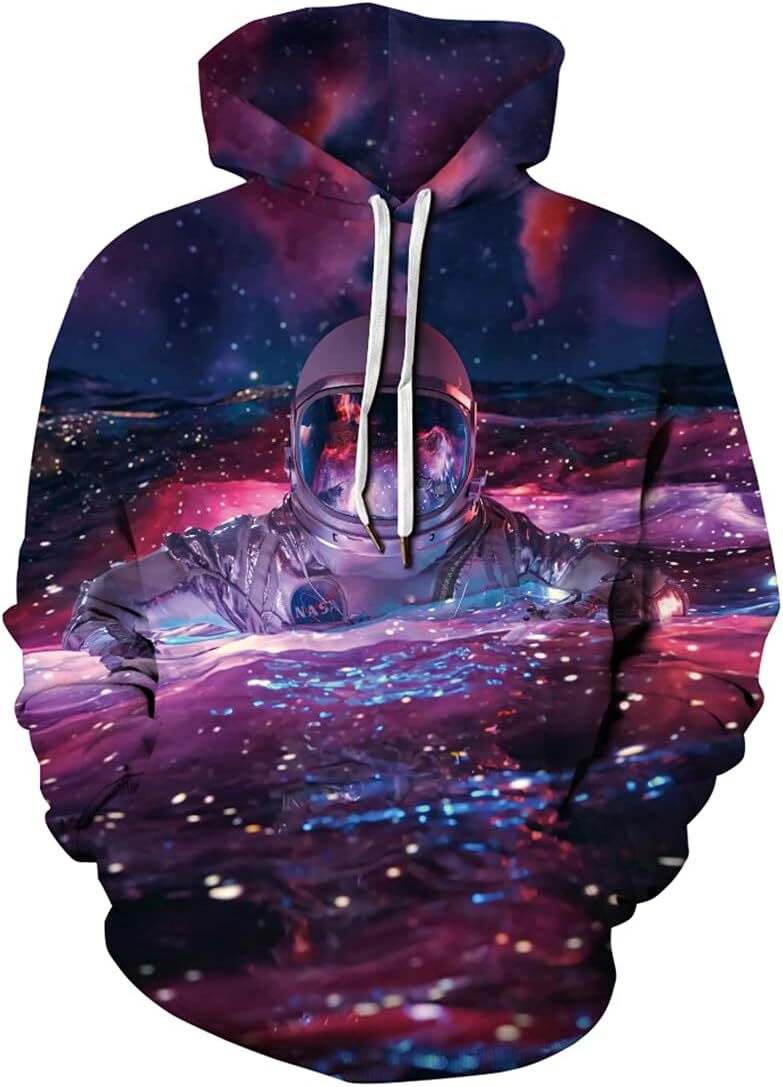 Hoodie for Mens Womens Mens Novelty Hoodie Realistic 3D Print Sweatshirt Unisex Top Casual Pullover Graphic astronaut