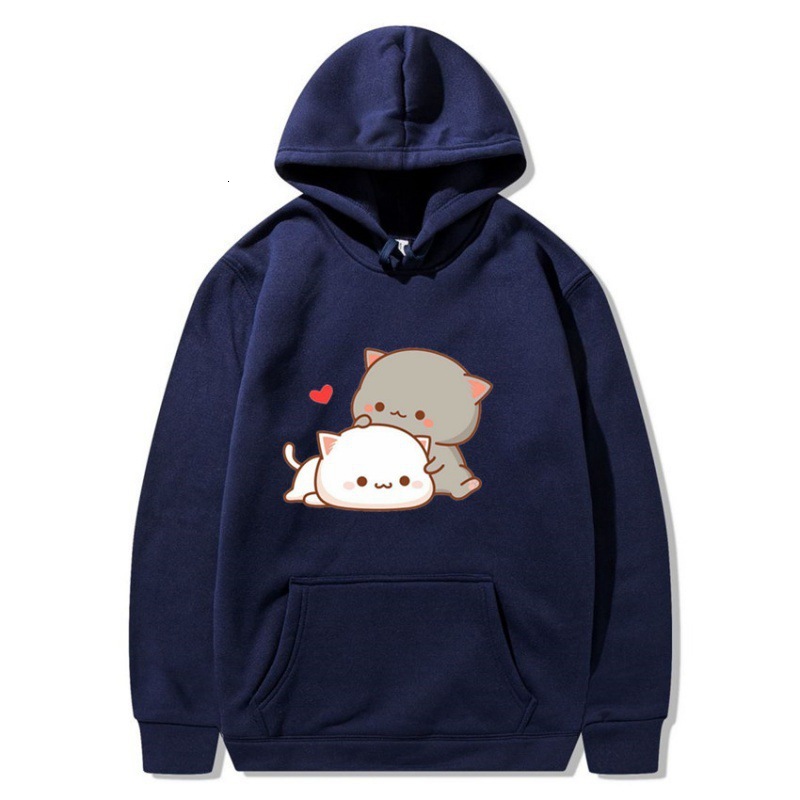 New designer Harajuku cartoon hoodie cute cat print men's and women's velvet street hoodie trendy hoodie