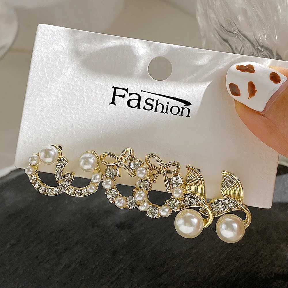 LATS Bow Tail Pearl Moon Earrings used for Wenpopa Gold Crystal Earring Set Fashion Jewelry Accessories Gift X241106