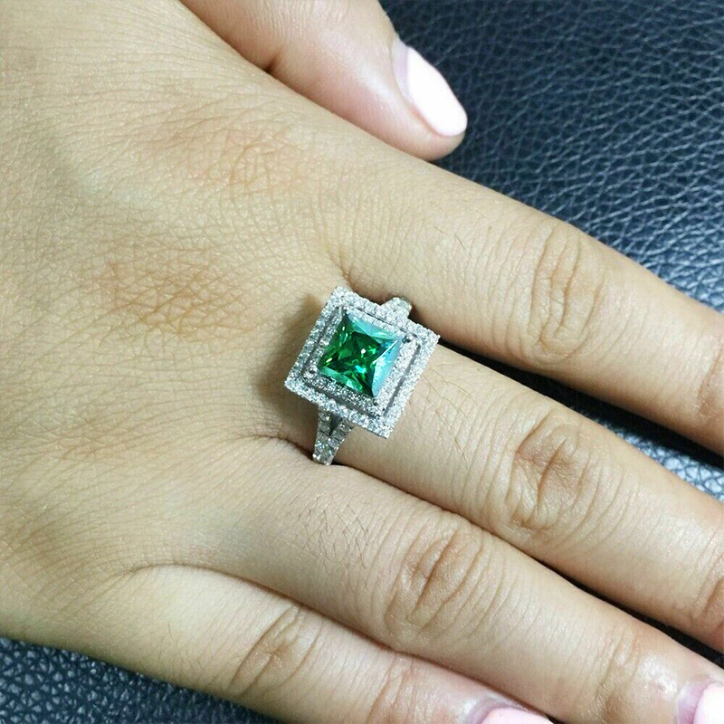 Sparkling Wedding Rings Handmade Elegant Luxury Jewelry 925 Sterling Silver Princess Cut Emerlad CZ Diamond Party Eternity Women Engagement Band Ring 