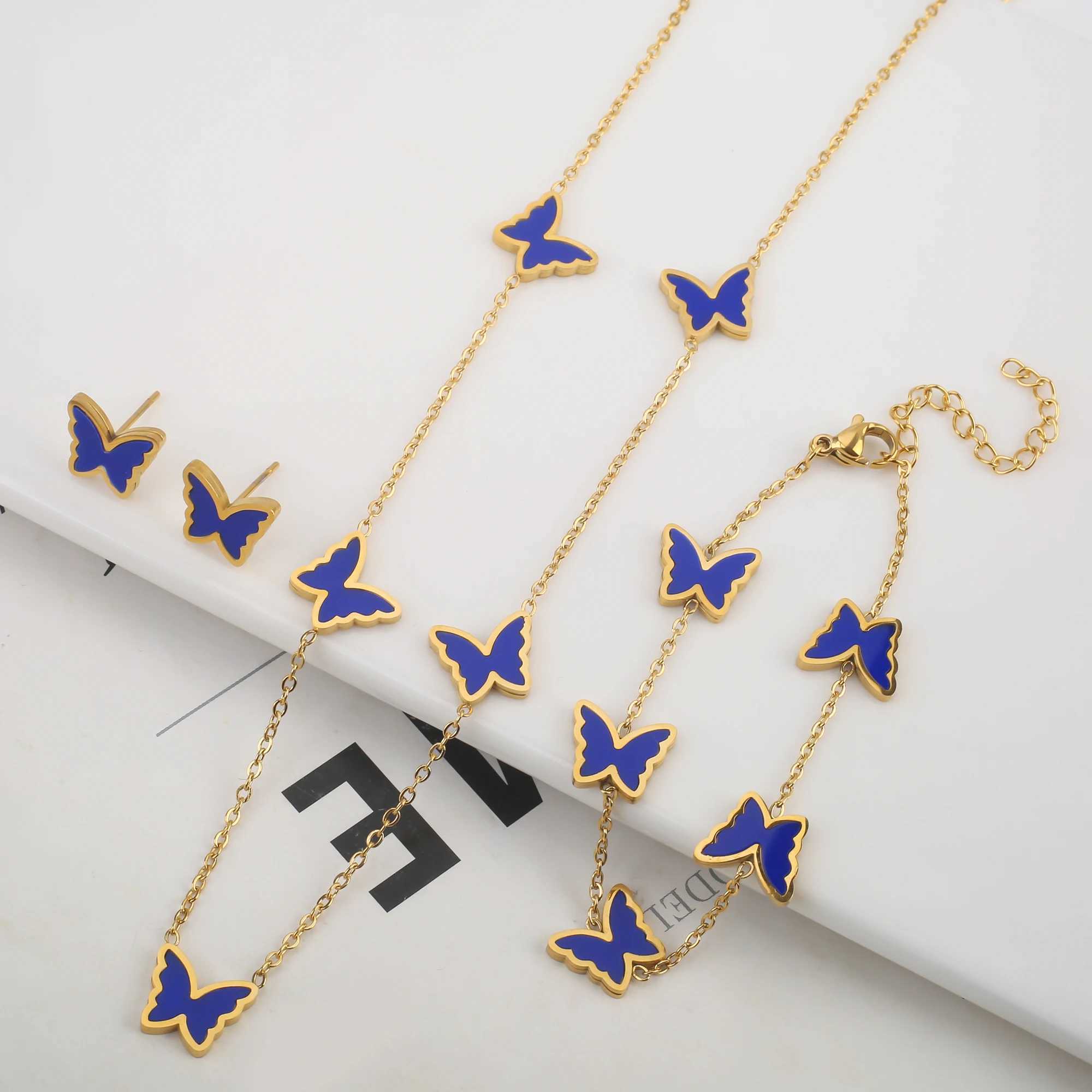 New shell single-sided stainless steel 18K gold-plated luxury jewelry set Wens high-quality waterproof gift X241106