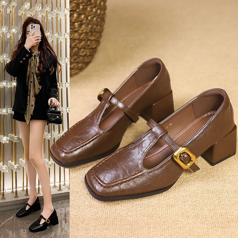 Fangtou Lefu Shoes, Single Shoes, Women's 2024 Autumn New Collection, Small Fragrant Style, Versatile Commuter, Thick Heel, Height Increasing Sma