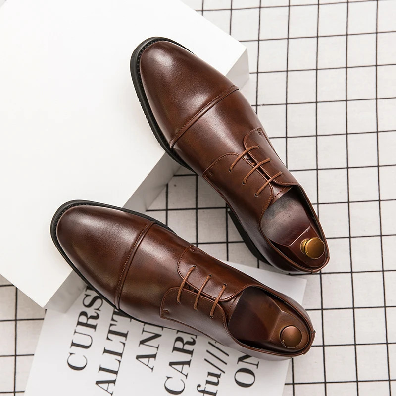 Classic Italian Style Mens Derby Formal Shoes Career Office Leather Shoes Pointy Toe Handmade Business Wedding Dress Shoes Men 241106