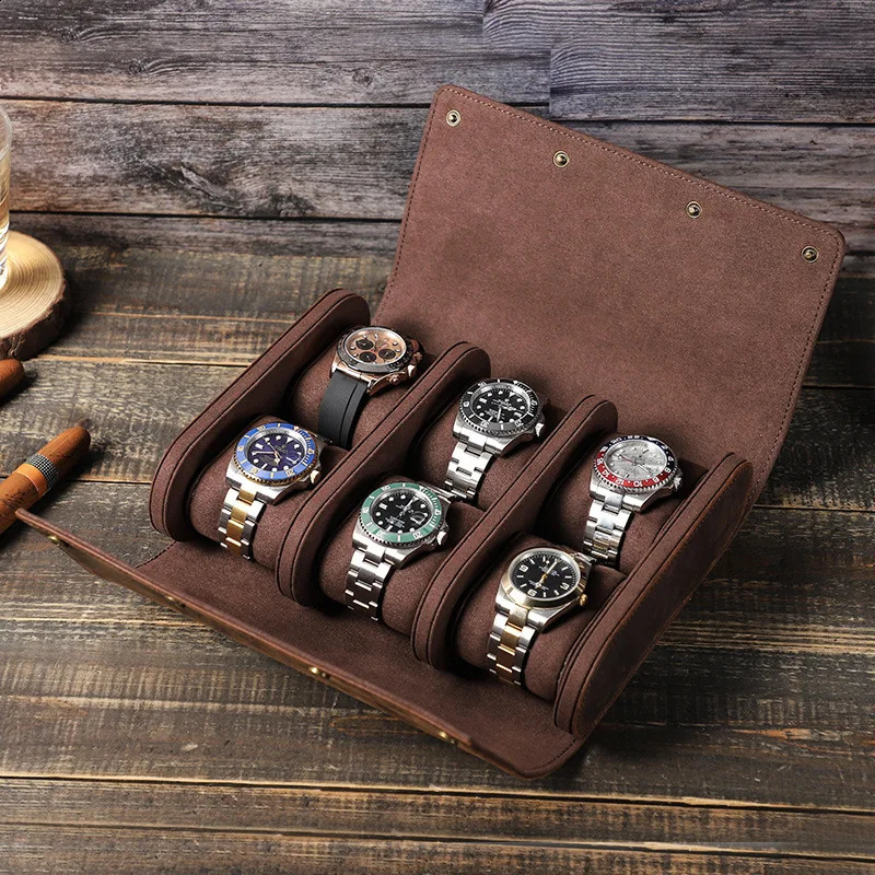 Leather watch box organizer mens travel storage bag watch packaging box watch box portable retro display 6 slots 241105