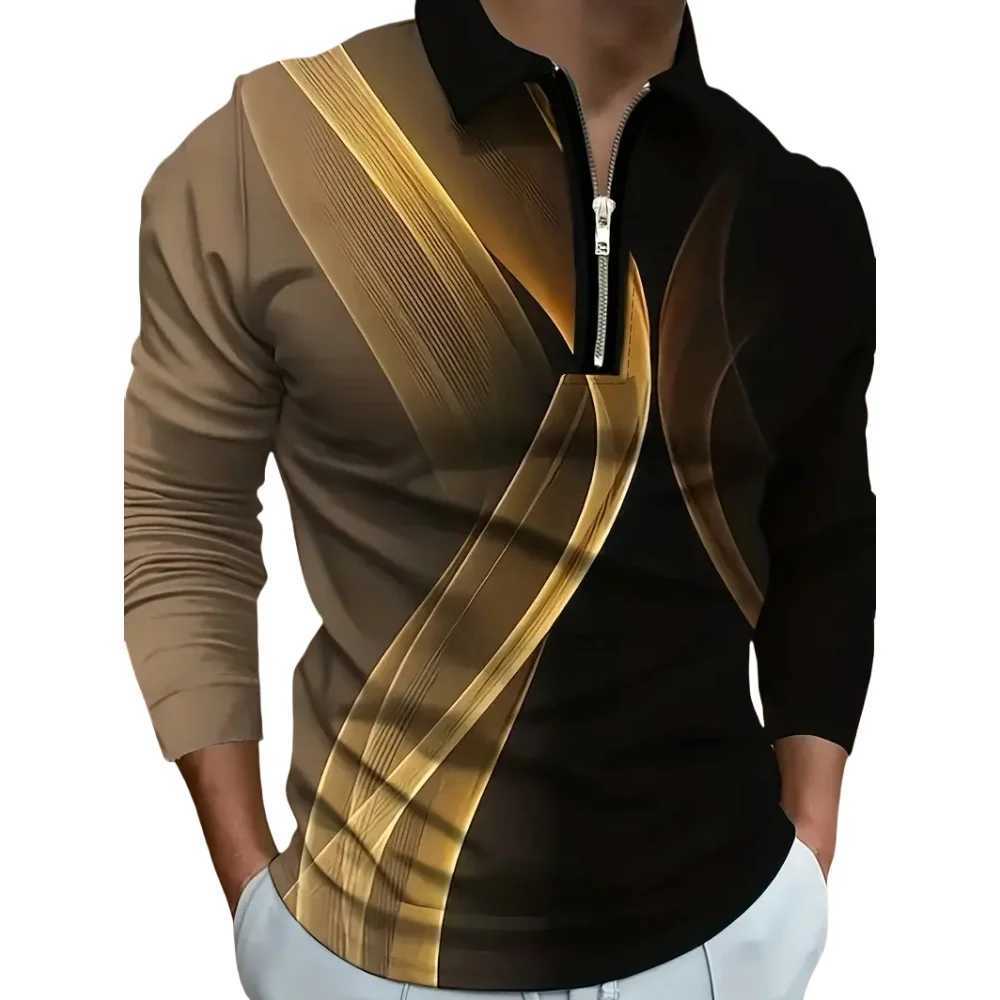Cool Fashion Color Printed Mens Shirt Fashion Collar Mens Long Sve T-shirt Autumn Sports Zipper Top Mens Clothing W241106