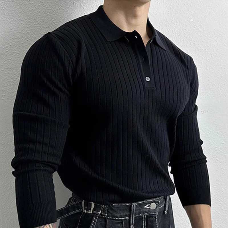 Mens casual knitted long Sve shirt premium light luxury solid color button lapel zipper knitted autumn clothing W241106