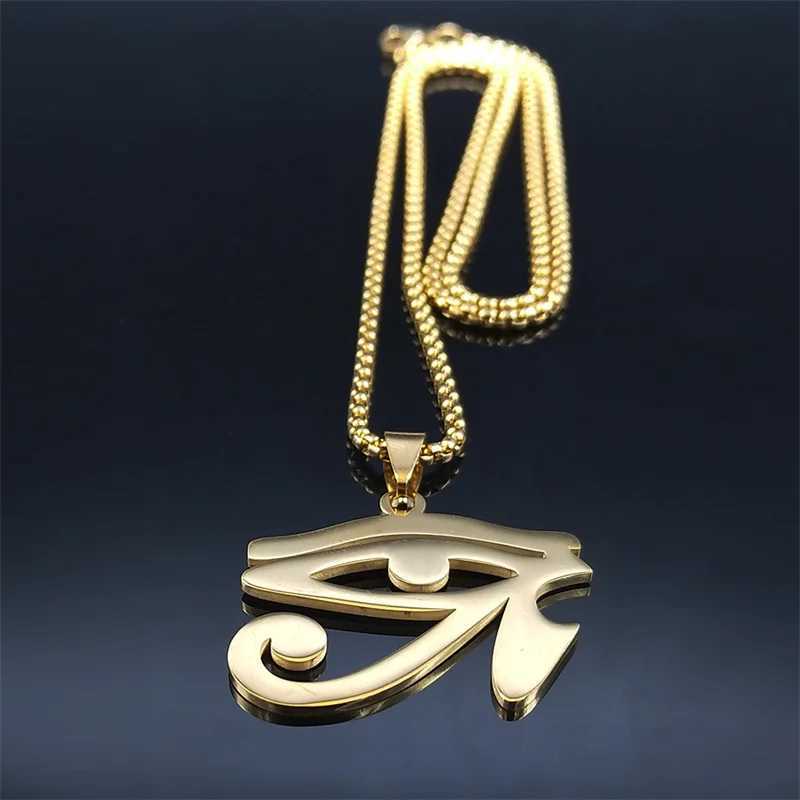 Stainless steel Egyptian E-chain necklace mens statement Mythical Eye Ra Horus symbol necklace jewelry bijoux femme N4540 X241106