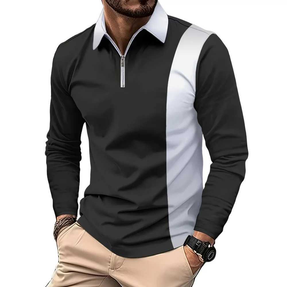 Solid color striped decal print 2024 mens fashion lapel sport mens Strt casual zipper long Sve clothing W241106