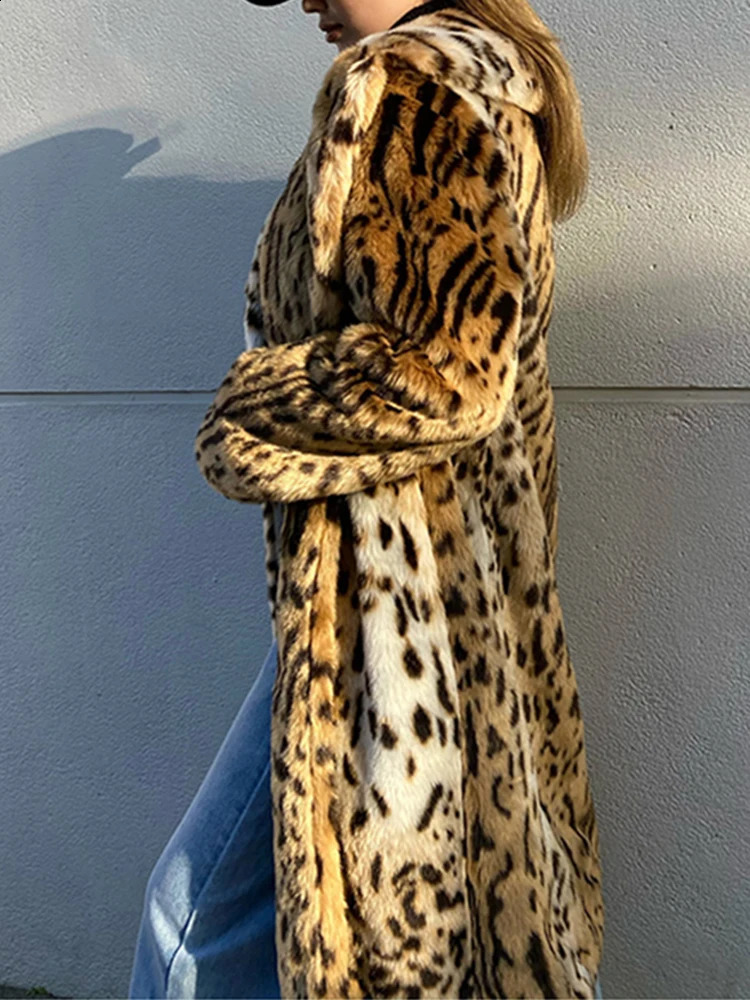 UCXQ Fashion Long Coat European Style Leopard Suit Collar Cardigan Loose All Match Casual Women Autumn Winter 4203 241104
