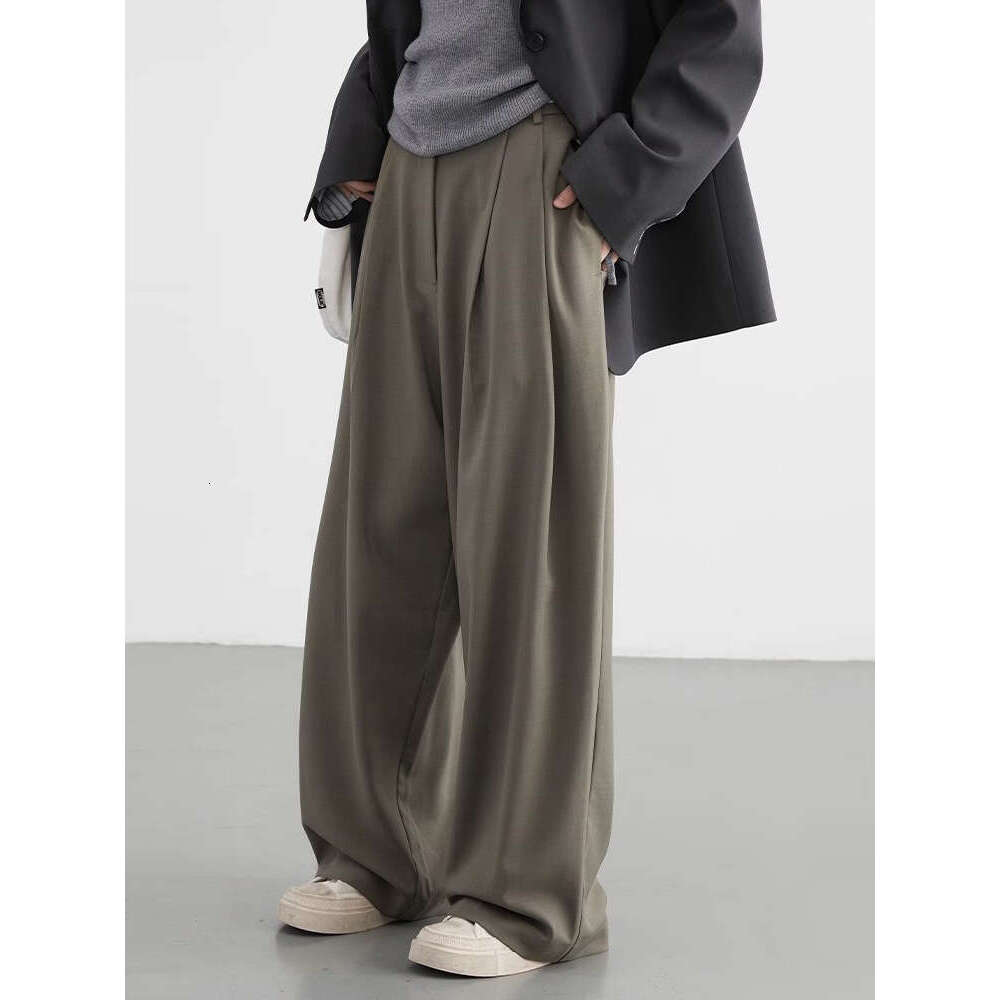 CHIC VEN Women Pants Loose Casual Elastic Waist Pleated Draped Straight Female Trousers Wide Legs Spring Autumn 2024