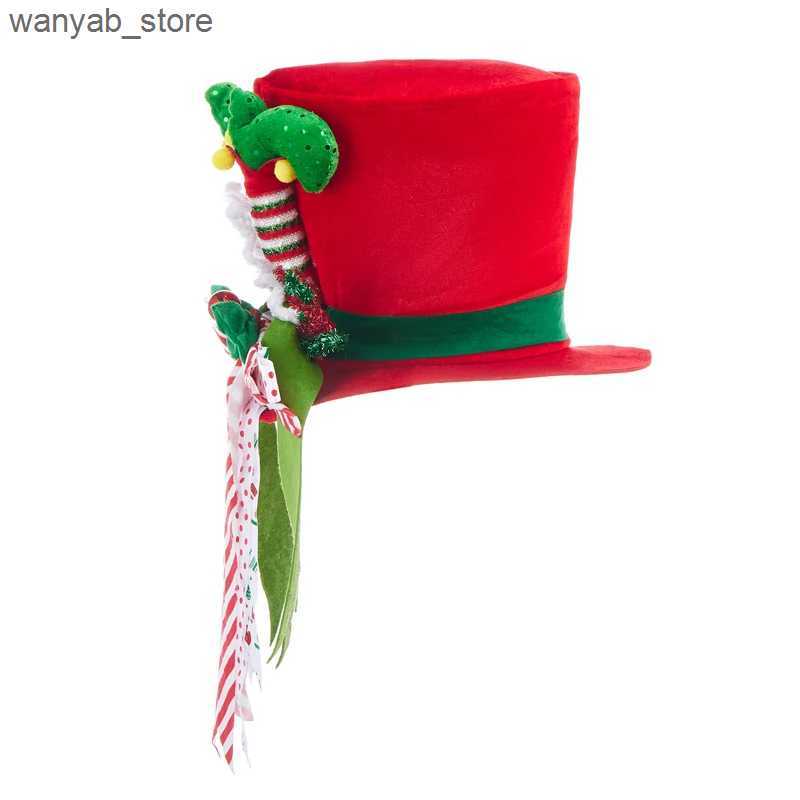 Wide Brim Hats Bucket Hats Christmas Tree Topper Cute Stripes Sequins Bows Hat Tree Top for Party Holiday Decoration Supplies L240910