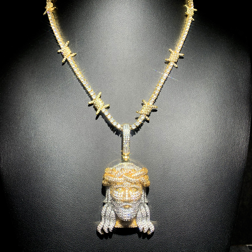 Hip Hop Jesus Pendant Necklace with 3mm Tennis Chain 5A Zircon 18k Real Gold Plated Mens Jewelry Set