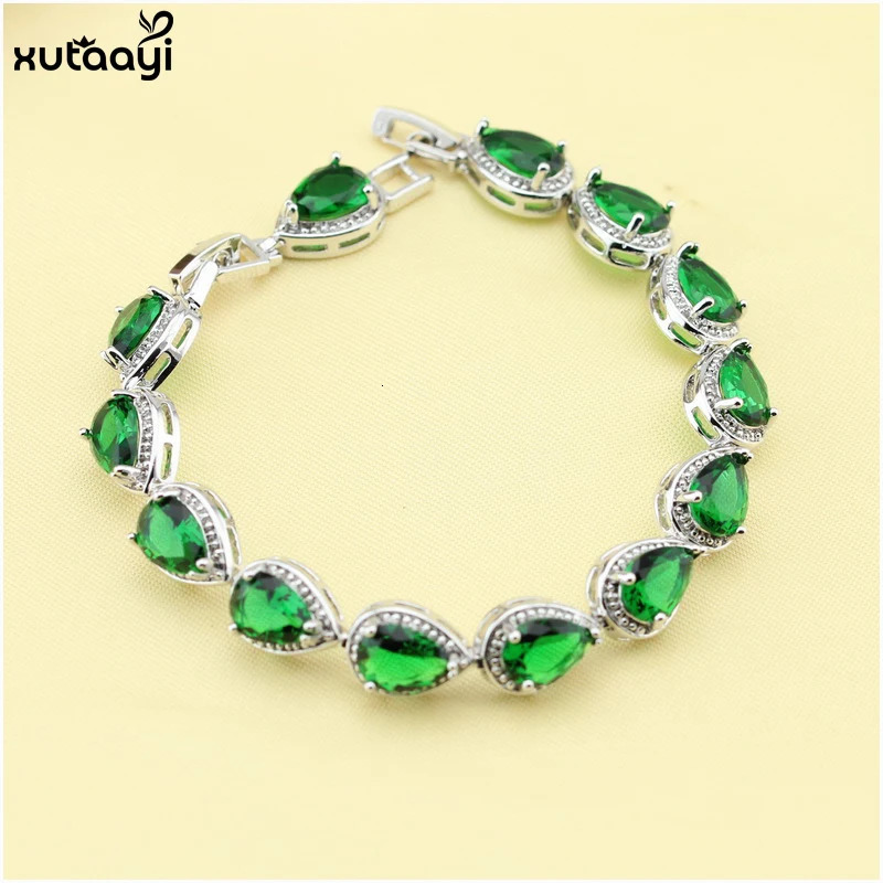 XUTAAYI High Quality 925 Silver Jewelry Set Green Jadeite Flower Necklace/Ring/Earring/Bracelet Wedding Jewelry Set 241106
