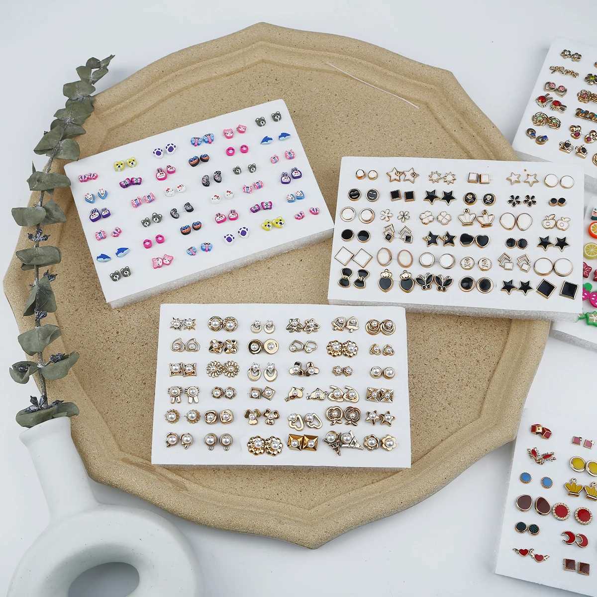 18/36/100 Hybrid Style Water Diamond Suower Geely Star Moon Plastic Stud Earring Set X241106