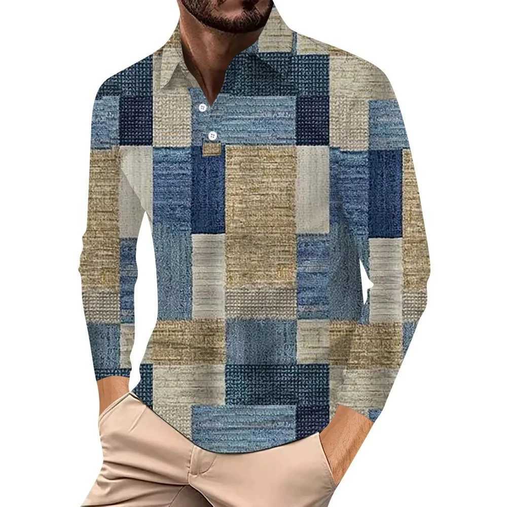 Retro plain weave mens T-shirt fashionable and comfortable lapel shirt mens top Strt casual long Sve mens T-shirt W241106