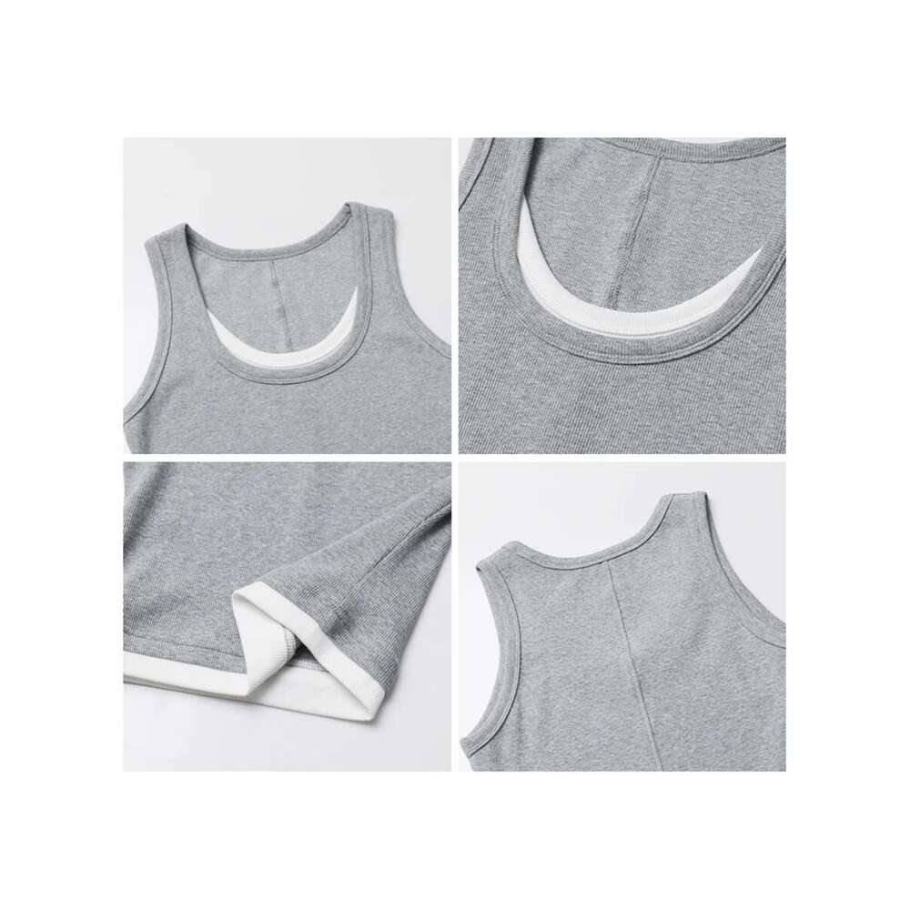 CHIC VEN Women Tan Casual U-Neck Contrasting Color Splicing Female Vest Slim Fit Woman Suspender Autumn 2024