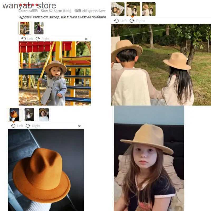 Wide Brim Hats Bucket Hats Kids Hat Girl 52cm Small Child Felt White Black Winter Hat Casual Dress Boy Girls Child Fedora Winter Hat Sombrero Panama H