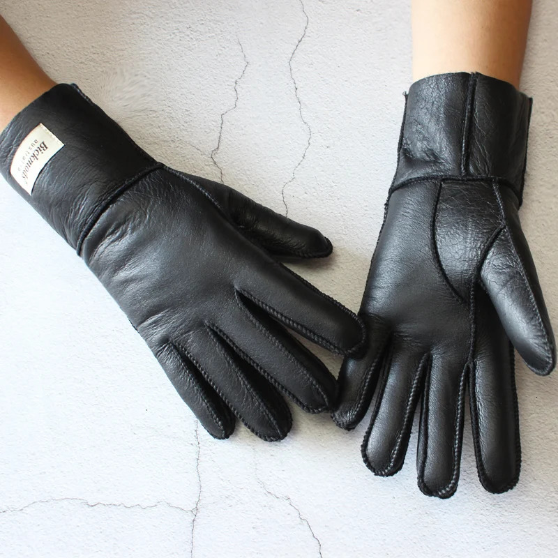 womens fur integrated sheepskin gloves leather warm color wool lining wind and cold gloves 241106