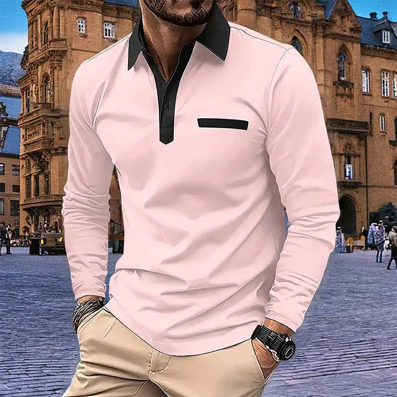 Spring/Summer Mens Long Sved Business Casual Shirt Solid Color Collar Shirt European and American Plus Size W241106
