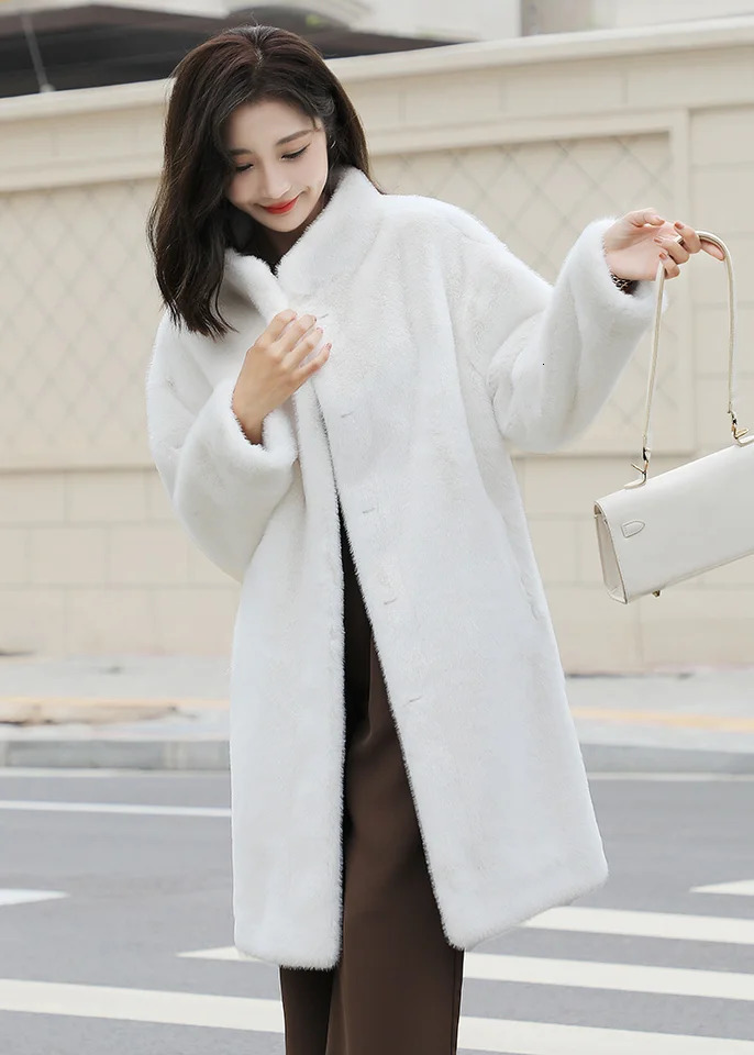 fur coat for womens winter integrated mid length mink faux 241104