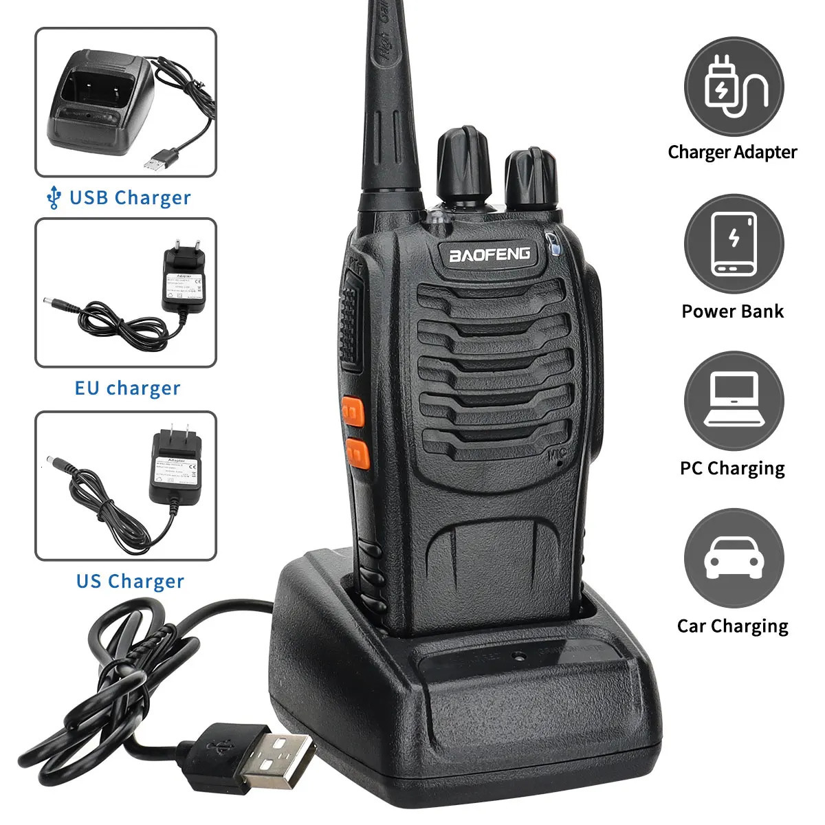 4/2/1PCS Baofeng 888S walkie talkie BF-888S 10W ham two-way radio unit UHF 400-470MHz 16CH walkie talkie transceiver USB charger 241106