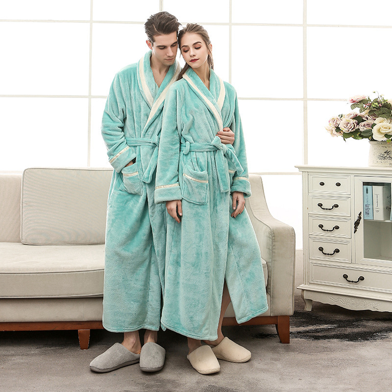 Women's autumn and winter new long plush thick cardigan nightgown Korean version cute rabbit ear bathrobe warm set trendy